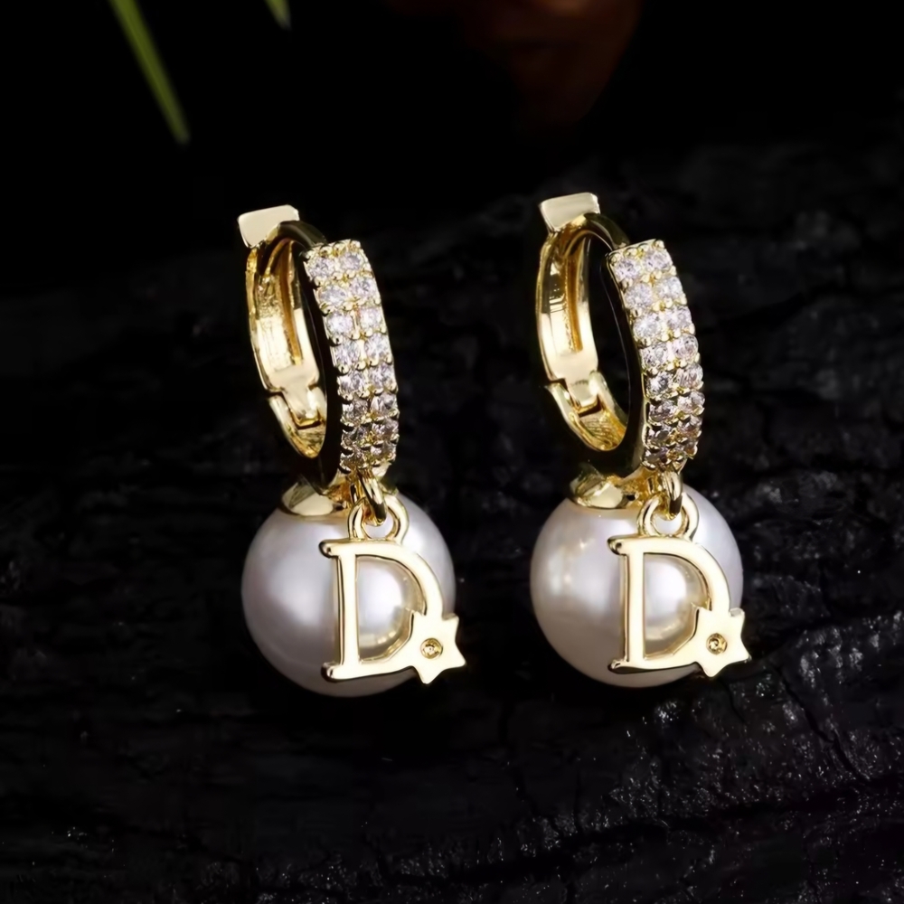 Elegant Gold and Pearl Initial Earrings